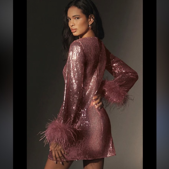 hutch long-sleeve sequin mesh mini dress hutch long-sleeve sequin mesh mini dress Shiny Secrets Glitter Long Sleeve Mini Dress